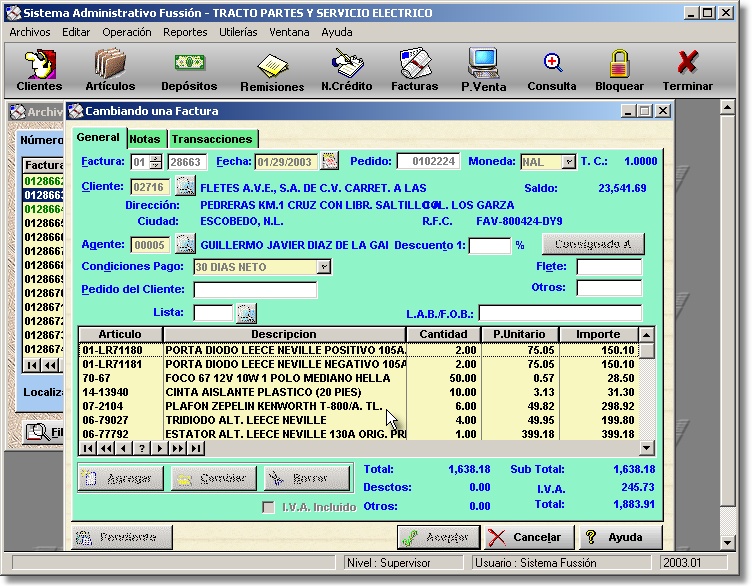 Cambio de una Factura